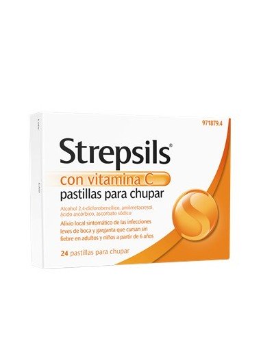 STREPSILS  CON VITAMINA C PASTILLAS PARA CHUPAR, 24 PASTILLAS